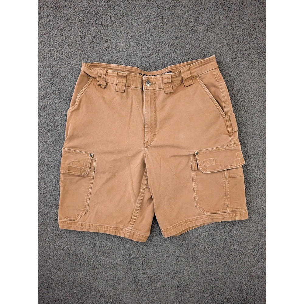 Duluth Trading Co Mens 36 Flex Fire Hose Cargo Shorts Tan Brown Work Utility